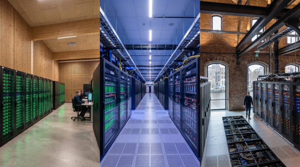 Three rooms of battery racks in data centers across the world.