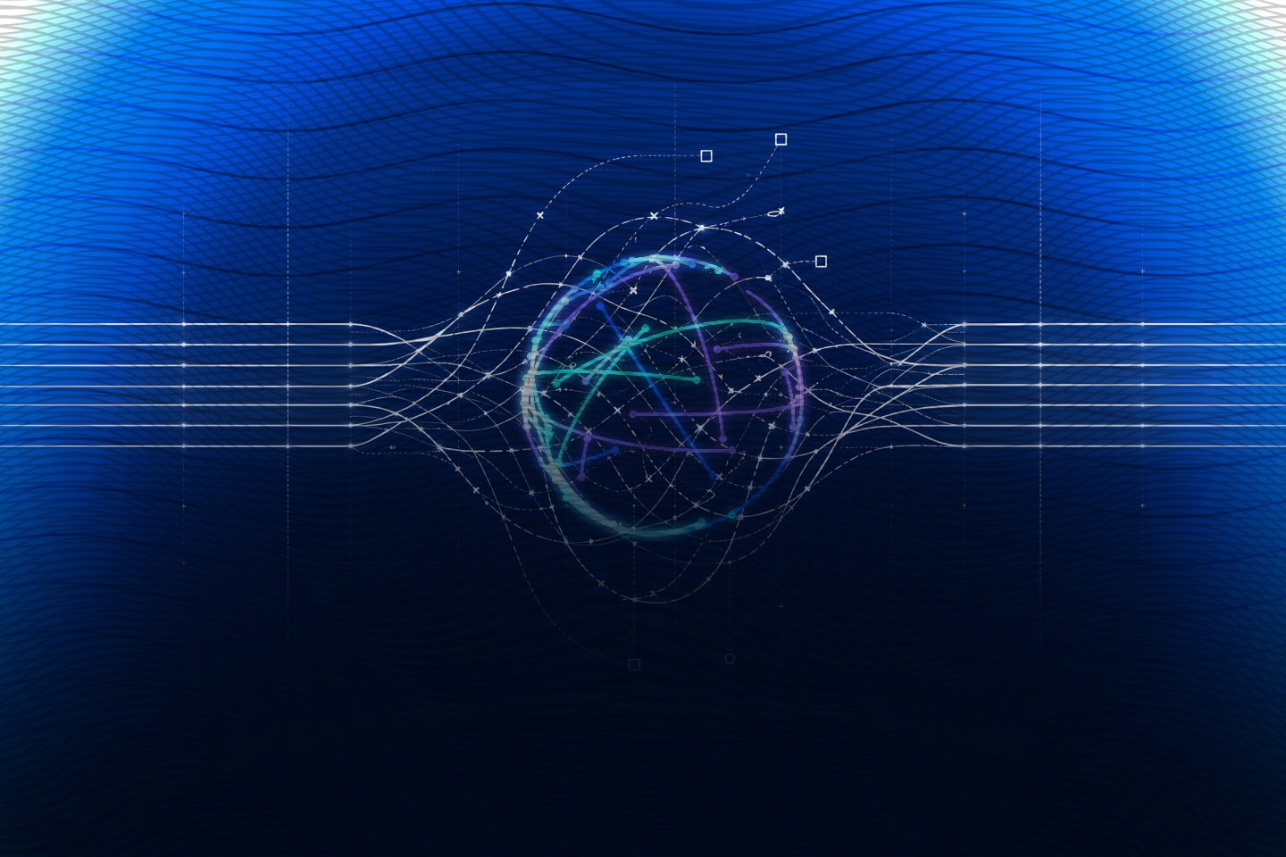 An abstract image with a circle and lines representing interconnectedness.